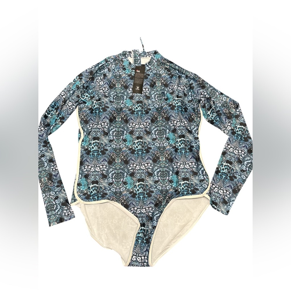 Womens Long Sleeve Rash Guard Sun Protection Printed Zipper Surfing 3XL E1